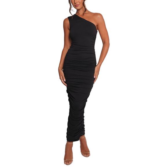 Petal and Pup Dresses & Skirts - Petal and Pup NWT Women's Reia Midi Dress XS Black Ruched Cocktail Asymmetrical